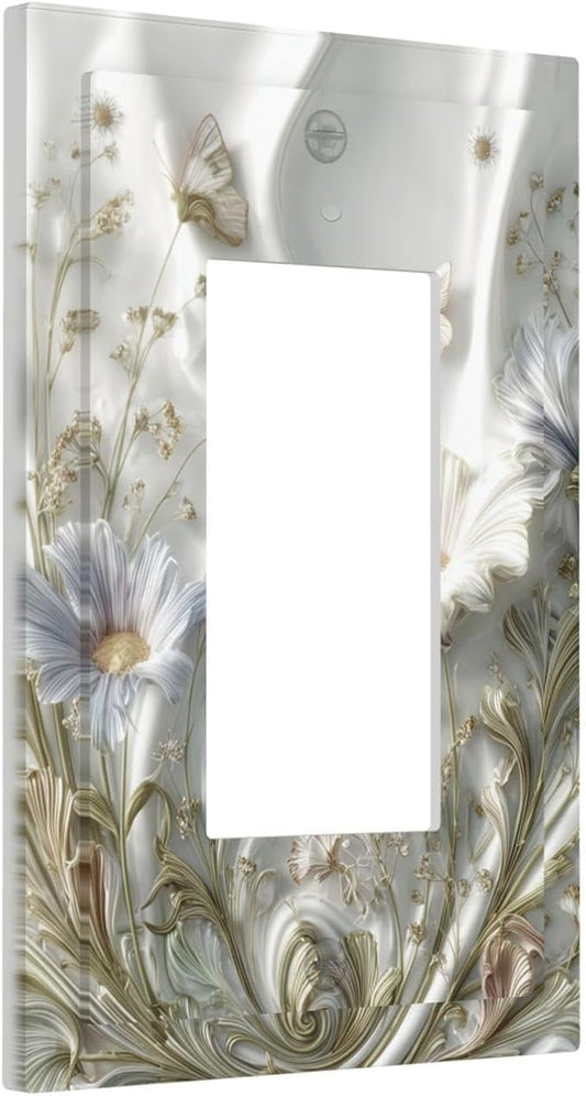 Artistic Flowers Floral Plant 1 Gang Single Rocker Decorative Light Switch Covers Electrical Faceplate Switch Plates for Bathroom Kitchen Home