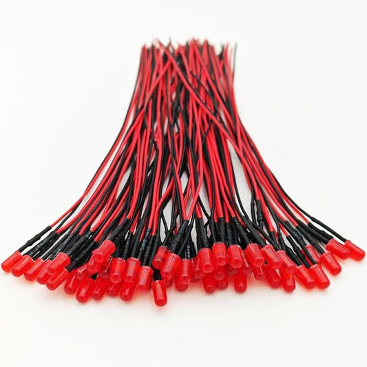 50pcs 110VAC 5mm Red LED Lights Emitting Diodes, Prewired 7.9 Inch V LED Light Diffused Colored Lens Small LED