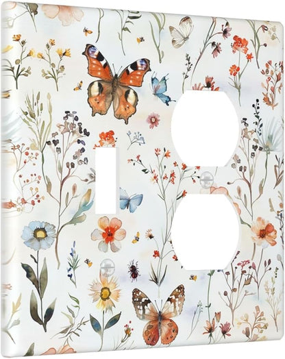 Wallplates Butterfly Floral Boho Multicolor Flower Leave 1 Toggle 1 Duplex Switch Plate Electrical GFCI Faceplate Decorative Light Switch Covers for Bed Room living Room Decor