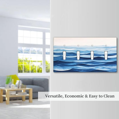 Light Switch Cover Plate Blue Watercolor Textured Abstract Ocean Wave 4 Gang Quad Toggle Wall Plate Electrical Outlet Cover Decorative Switch Plate Covers for Bedroom living Room Decor