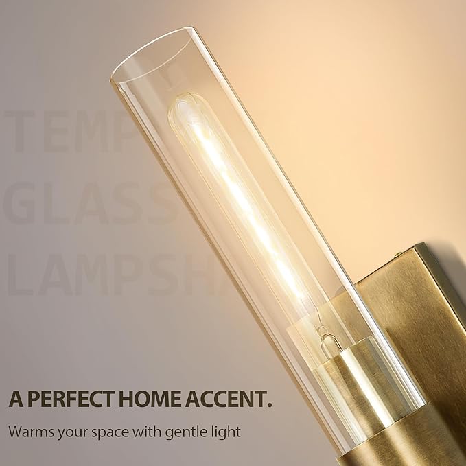 Wall Sconces Set of Two, 22.8" Gold Bathroom Sconces Wall Lighting with Clear Glass, Modern Sconces Wall Decor Brass Light Fixtures for Bathroom Mirror Living Room Hallway Bedroom