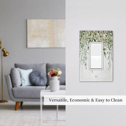 Decorative Outlet Covers Sage Green Eucalyptus Watercolor Plant Leaves 1 Gang Single Rocker Light Switch Cover Plate Wall Plates GFCI Faceplate for Bedroom Bathroom Decor