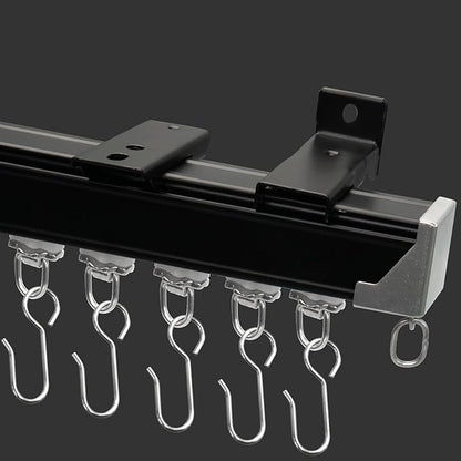 Curtain Track for Ceiling or Wall, Heavy Duty Aluminum Alloy with Smooth Sliding, Easy to Install, Black, 3ft To 18ft