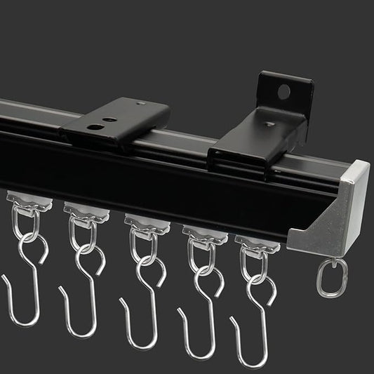 Curtain Track for Ceiling or Wall, Heavy Duty Aluminum Alloy with Smooth Sliding, Easy to Install, Black, 3ft To 18ft