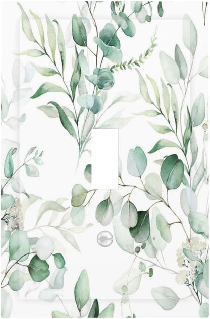Boho Green Eucalyptus Leaf Floral Plants Flowers Decorative Light Switch Cover 1 Gang Single Toggle Device Electrical Faceplate Switchplates Decorator Outlet Wall Plate for Bed Room Living Room Decor