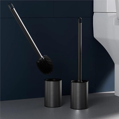 Smart Stainless Steel Black Toilet Brush Holder Standing Long Handle Cleaning Soft TPR Silicone Head