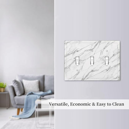 Decorative Light Switch Cover Plate Modern Grey Marble Texture 3 Gang Wall Plates for Electrical Outlets Triple Toggle Switch Plate Covers Outlet Covers Faceplate for Bedroom Home Decor