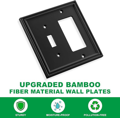 Black Modern Decorative Wall Plate Light Switch Cover Decorator Outlet Covers Rocker Switch Plates Bamboo Fiber Material Wall Plates for Kitchen Bathroom (2 Gang Toggle/Decorator-2 Pack)