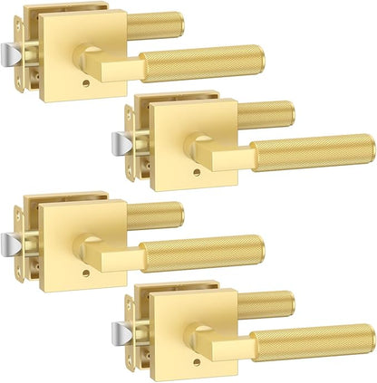 Asidrama 4 Pack Gold Privacy Door Handles, Door Lever with Door Knobs Indoor for Bedroom or Bathroom, Heavy Duty Door Handles Interior with Locks for Left Right Sided Doors