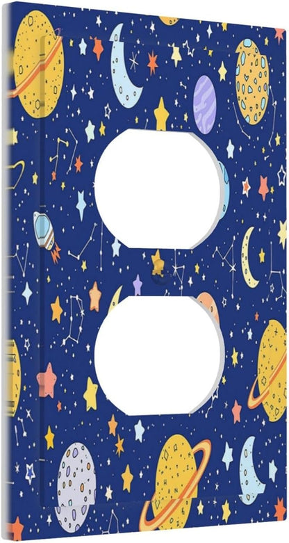Stars Starry Night Sun Moon Planet Constellations Outlet Covers 1 Gang Duplex Light Switch Cover Wall Plate Decorative Switch Plates Electrical Receptacle Faceplate for Bedroom Bathroom