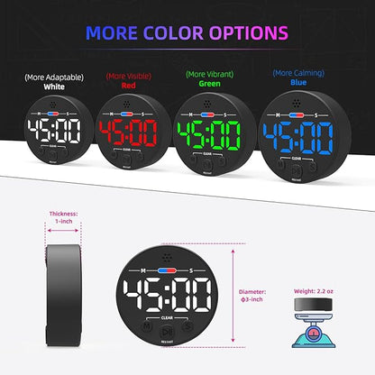 Visual Digital Timer for Kitchen, Classroom, Kids, Productivity, Magnetic Countdown Timer for Egg Cooking, Toddler, Focus, Work, Task, Small Desk Timer with Large LED Display, Super Loud Alarm - White