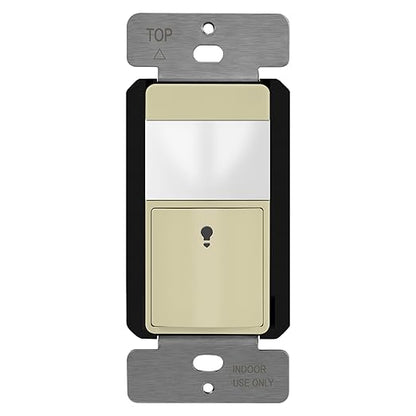 TOPGREENER PIR Motion Sensor Switch, Ambient Light Level Detector, No Neutral Required, 150W LED/CFL, 1/6 HP, Occupancy Vacancy Modes, Ground Wire Required, Single Pole, TDOS5-JM, Ivory