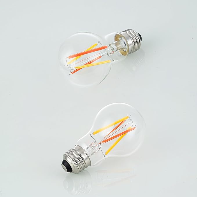 3 Color Temperature LED Bulb E26 Medium Base 60W Equivalent, 2700K Warm White and Red Color Changing Light Bulb 3CCT A19 LED 6W Clear Glass, Not Dimmable, 2 Pack