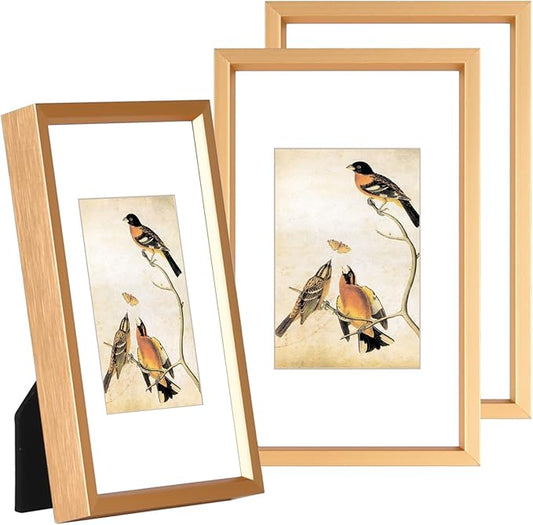 3x5 Picture Frame Set of 3, Gold Aluminum Metal Photo Frames with HD Glass, Fits 2x3 with Mat or 3 x 5 without Mat, Display for Wall and Table