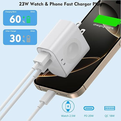 for Apple Watch Charger,Wireless Magnetic for Apple Watch Charging,2Pack 23W Dual Port(USB-C+USB-A)Fast Wall Charging Block Travel Plug iWatch Charger for iWatch 11/Ultra/SE/10/9/8/7/6,iPhone 17/16/15