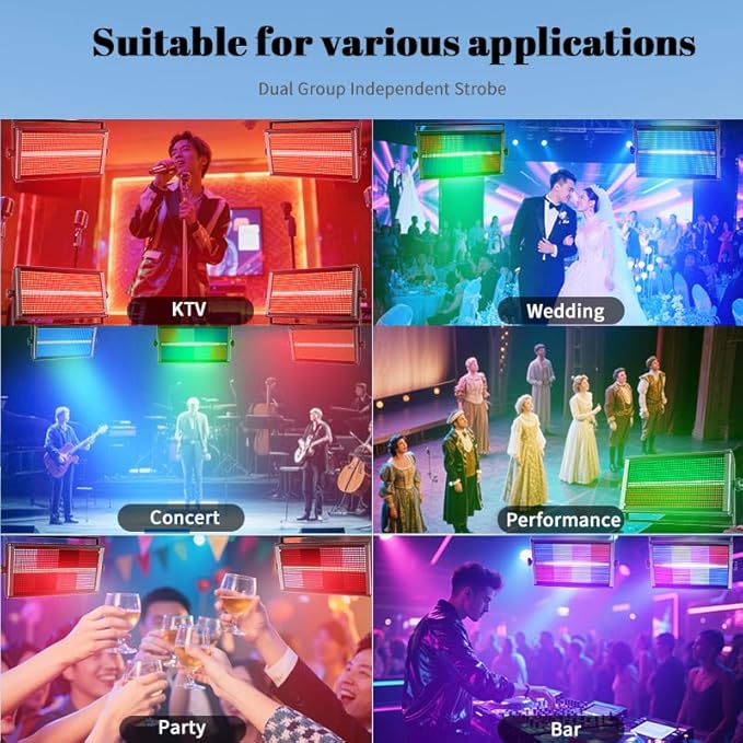 MINGJIE 500W LED Stage Strobe Wash Light with 960 LEDs RGBW 12 Colors, DMX512/Sound Activated/Auto/Master-Slave Modes, Metal Housing for DJ Disco Party Wedding Church Bar Stage Lighting (1PC Light)