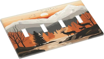 Sun Forest Deer Snow Mountain River Light Switch Covers Quad Toggle Electrical Faceplate 4 Gang Wall Plate Decorative Switch Plates For Bed Room Living Room Decor