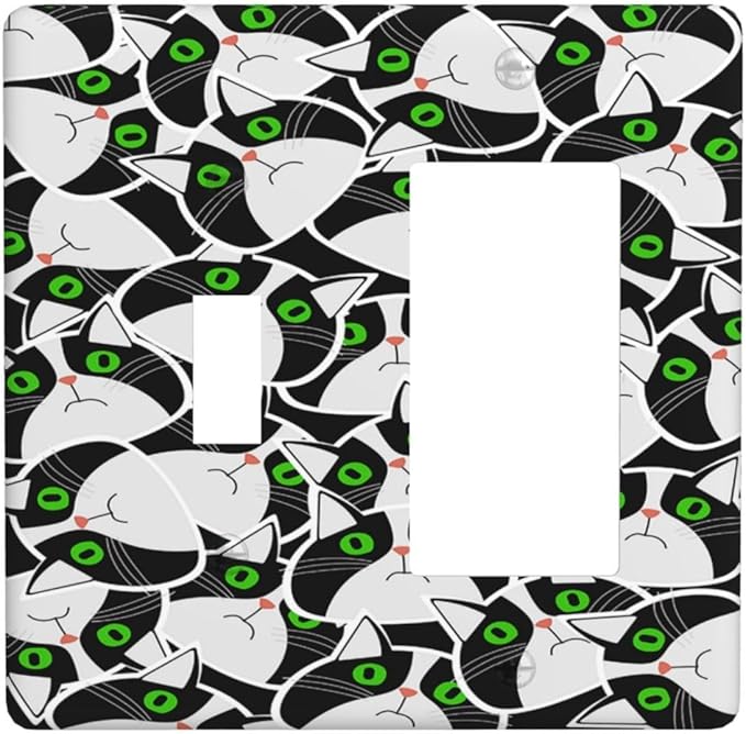 Funny Cat Wacky Kitty 2 Gang Combo 1 Toggle 1 Rcoker Light Switch Covers Decorative Switch Plates Electrical Switch Plates and Outlet Covers for Home Art Decor 4.5 X 4.5 IN