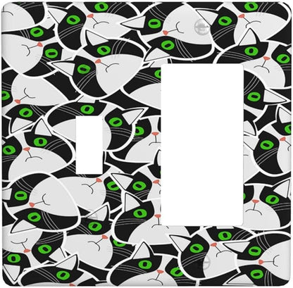Funny Cat Wacky Kitty 2 Gang Combo 1 Toggle 1 Rcoker Light Switch Covers Decorative Switch Plates Electrical Switch Plates and Outlet Covers for Home Art Decor 4.5 X 4.5 IN