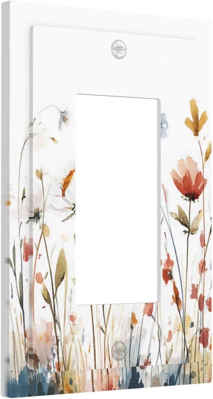 Watercolor Wildflower Colorful Floral Plant Decorative Outlet Covers 1 Gang Single Rocker Light Switch Cover Plate Wall Plates GFCI Faceplate for Bed Room Living Room Decor