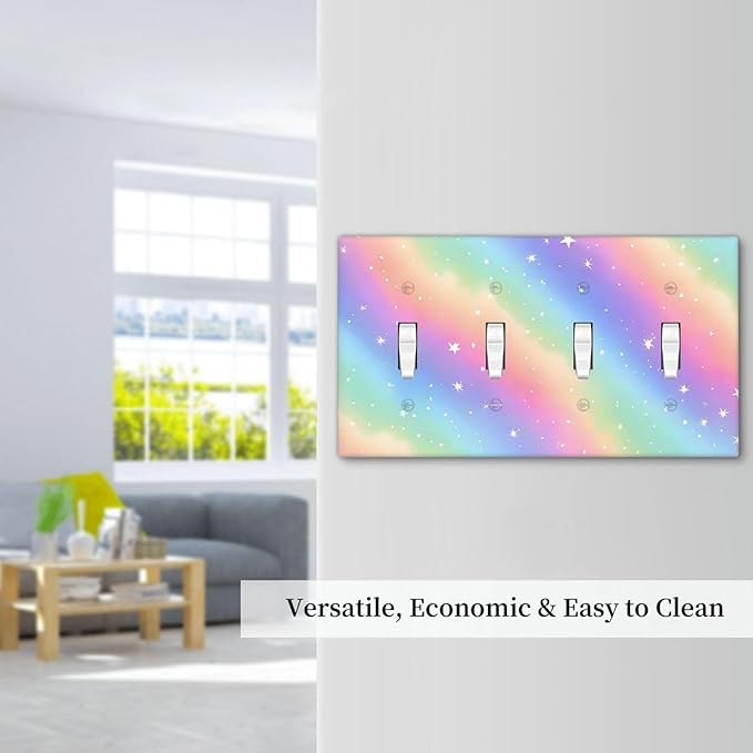 Decorative Light Switch Cover Plate Pink Blue Purple Iridescent Rainbow 4 Gang Wall Plates for Electrical Outlets Quad Toggle Switch Plate Covers Outlet Covers Faceplate for Bedroom Decor