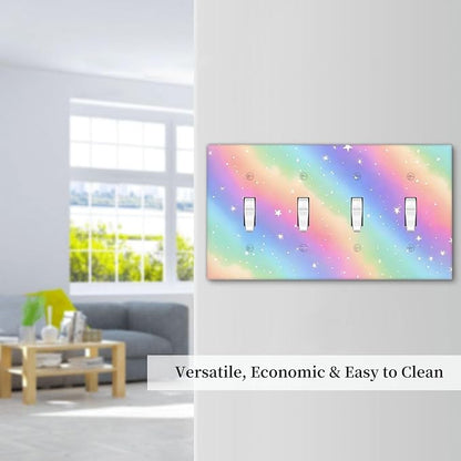 Decorative Light Switch Cover Plate Pink Blue Purple Iridescent Rainbow 4 Gang Wall Plates for Electrical Outlets Quad Toggle Switch Plate Covers Outlet Covers Faceplate for Bedroom Decor