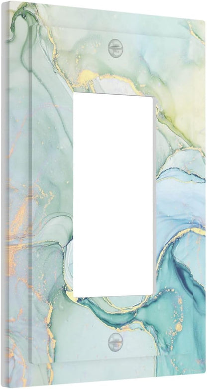 Decorative Outlet Covers Teal Gold Marbling Turquoise 1 Gang Single Rocker Light Switch Cover Plate Wall Plates GFCI Faceplate for Bathroom living Room Decor