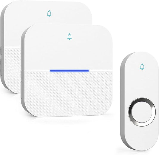 AIDA Lighted Wireless Doorbell for Home, Waterproof Battery Doorbell 1,000ft Range, 5 Volume Levels with 58 Doorbell Chimes & LED Flash (White, Doorbell with 1 Button & 2 Receiver)