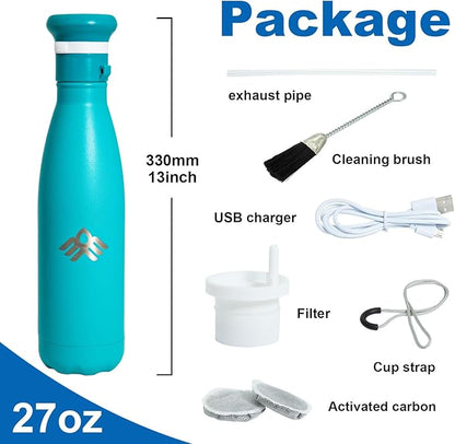 27 oz Smart Self Cleaning Water Large Bottle Artic 304 Stainless Steel Insulated Light Purifying Bottle LED + Activated-Carbon Filter USB-C Rechargeable BPA-Free for Outdoor & Sports