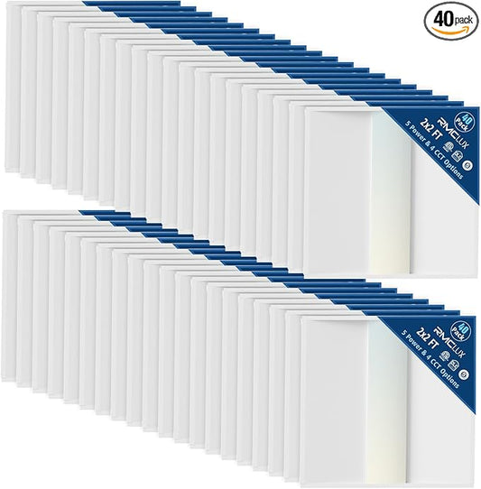40 Pack 2x2 LED Troffer Light,20/W/25W/30W/35W/40W & 3000K/3500K/4000K/5000K Selectable,5200lm 0-10V Dimmable,ETL DLC Listed,100-277V,for Office & Warehouse