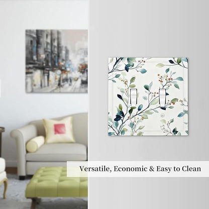 Decorative Light Switch Cover Plate Eucalyptus Leaf Geen Sage Leaves 2 Gang Outlet Covers Double Toggle Wall Plates for Electrical Outlets Switch Plate Covers Faceplate for Bedroom Home Decor