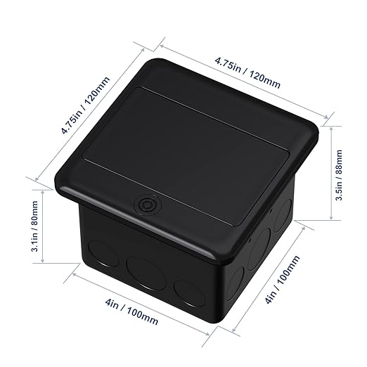 KYHSHJ Pop Up Floor Electrical Outlet Box Kit，20 Amp Stainless Steel TR Tamper-Resistant Duplex Receptacle Outlet，Corrosive Resistant Hardware，ETL Listed, Black