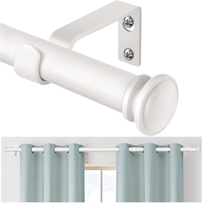 TONIAL Curtain Rod 32 to 86 Inch, Telescoping Splicing 3/4 Drapery Rods for Windows Decorative Single Rod with Small Cap End, Warm White