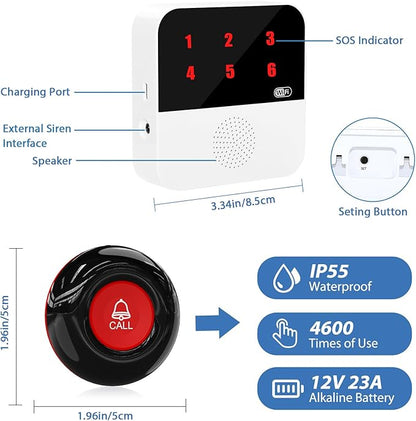 WiFi Caregiver Call Button for Elderly Senior Alert Button to Call Cell Phones Caregiver Pager System with Led Number Display 4 SOS Panic Button 1 Receiver (Only Supports 2.4Ghz & No Monthly Fee)