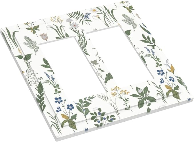 Decorative Outlet Covers Floral Green Leaf Plant Flowes 2 Gang Double Gfci Rocker Electrical Wall Panels Light Switch Cover Plate For Bed Room Farmhouse Decor