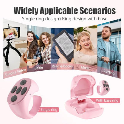 Fingertip Wireless Bluetooth Remote Control, 2026 New Bluetooth Ring Scroller Video Scrolling Ring Remote Control Page Turner (Black, with Charging Base)