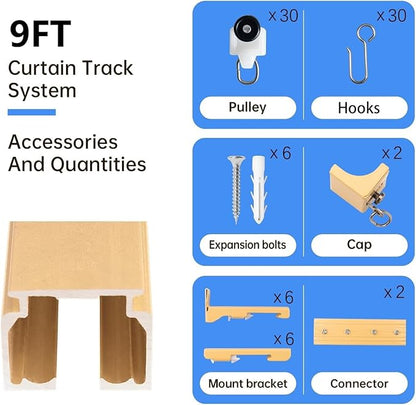 Ceiling Curtain Tracks Ceiling Mounted Heavy-Duty Curtains Rails Room Divider Curtain Track for Living Bedroom Shower Privacy RV Garage Divider Track，Golde 9ft.