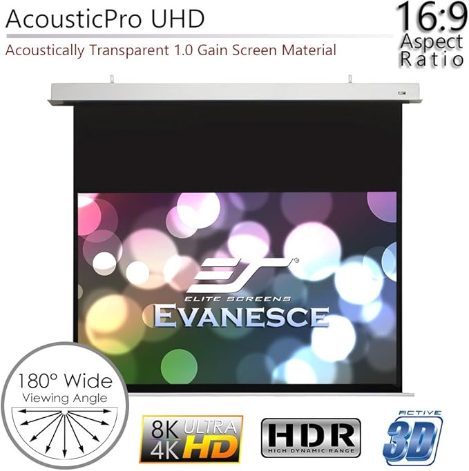 Elite Screens 140-Inch Sound Transparent Front Projection AcousticPro UHD Recessed In-Ceiling Electric Projector Screen in White