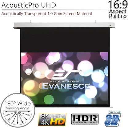 Elite Screens 140-Inch Sound Transparent Front Projection AcousticPro UHD Recessed In-Ceiling Electric Projector Screen in White