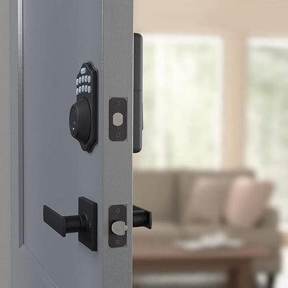 Amazon Basics Traditional Electronic Keypad, Keyless Entry Door Lock Deadbolt with Handle Set, Key Pad Front Door with Knob, Traditional Door Locks for Front Door, Door Handle, Matte Black, 1-Pack