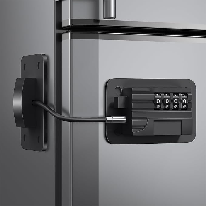 Upgraded Combination Fridge Lock for Child Safety, Keyless Refrigerator & Freezer Lock with Code for Kids, Black