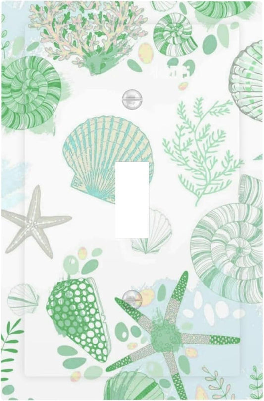 Beach Nautical Starfish Scallop Coral Conch Decorative Light Switch Cover 1 Gang Single Toggle Device Electrical Faceplate Switchplates Decorator Outlet Wall Plate for Bathroom Home Decor