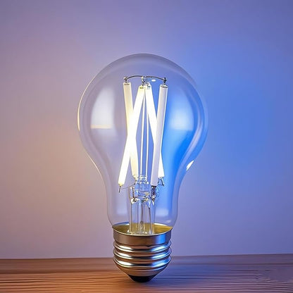 3 Color Temperature LED Bulb E26 Medium Base 60W Equivalent, 2700K Warm White and Blue Color Changing Light Bulb 3CCT A19 LED 6W Clear Glass, Not Dimmable, 2 Pack