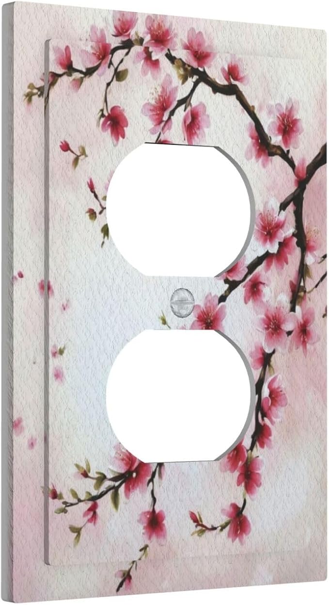 Branch with Pink Flowers Light Switch Cover 1 Gang Outlet Plate Single Duplex Wall Plate Covers Decorative Switchplate Covers Electrical Faceplate for Home Decor