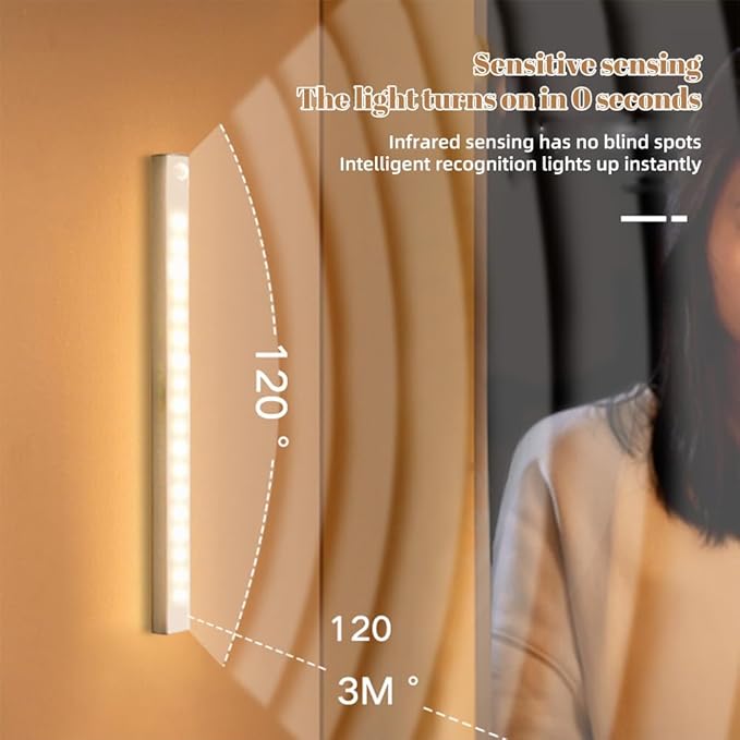 Punch-Free Smart Sensor Magnetic Rechargeable Led Lights, Rechargeable Motion Sensor Lights, Motion Sensor Light Indoor, for Wardrobes Kitchens Closets and Studios (4Set-Warm,30cm/11.81in)