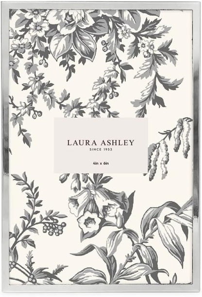 Laura Ashley 4x6 Silver Flat Metal Picture Frame (Vertical & Horizontal) w/Two-Way Easel Stand, Black Velvet Backing, Wall-Mountable, Made for Tabletop, Desk, Wall Display, Home Décor (4x6, Silver)