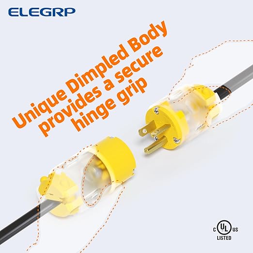 ELEGRP Lighted 20 Amp 125 Volt NEMA 5-20P 2 Pole 3 Wire Grounding Straight Blade Electrical Plug Replacement Cord Outlet Commercial Grade, Yellow, 1 Pack