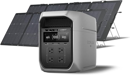 EF ECOFLOW Portable Power Station DELTA 3 MAX Plus with 2X220W Solar Panel, 3000W Max Output, Fast 0–80% Recharge in 64mins, Reliable Home Backup & RV Camping