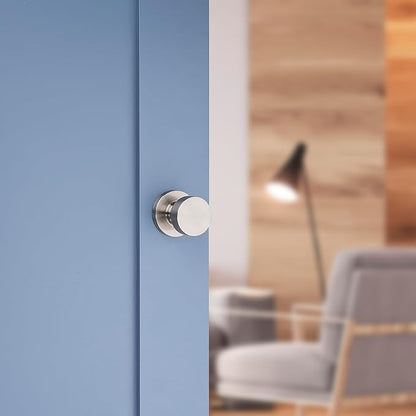 Kwikset Pismo Door Knob Set, 6 Pack with 3 Non-Locking Passage and 3 Locking Keyless Privacy Handles, with Round Rose, Featuring Microban Protection in Satin Nickel