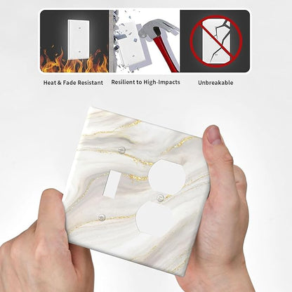 White Grey Gold Marble Simple Tiles Wallplates 1 Toggle 1 Duplex Switch Plate Electrical GFCI Faceplate Decorative Light Switch Covers for Bathroom Kitchen Decor
